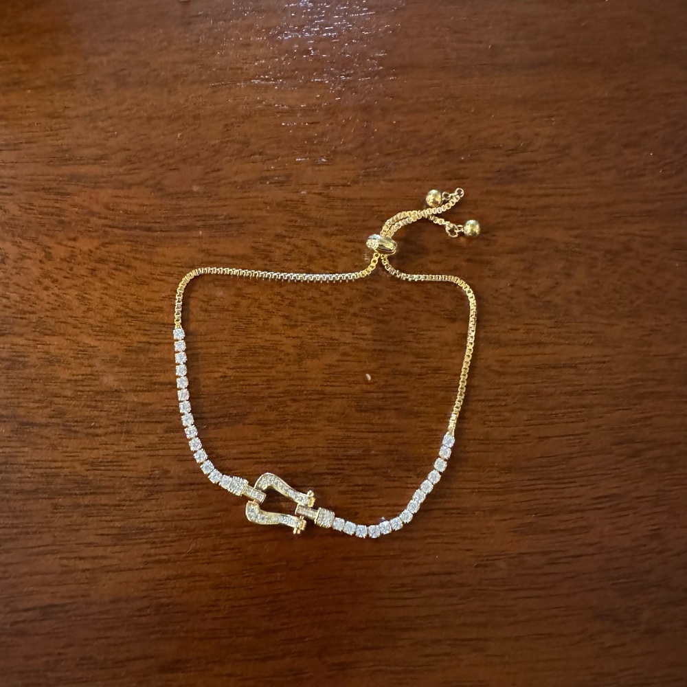 Gold Rhinestone Buckle Slider Bracelet